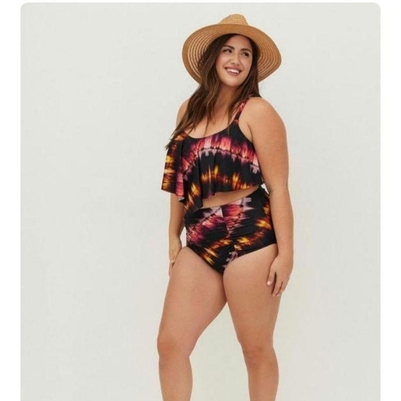 Torrid Two-piece Tie Dye Bikini Ruched Bottom Flounce Top 3x Nwt New - Picture 1 of 10